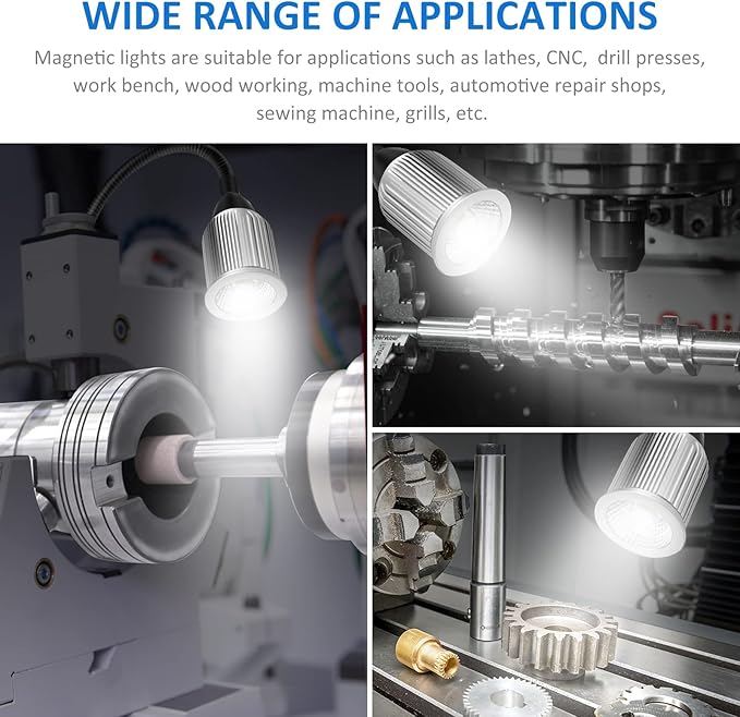 10W Magnetic Machine LED Work Light with Flexible Gooseneck and Magnetic Base, 1000lm, 6500k Magnetic Base Tool Lamp for Work Bench, lathe, Sewing Machine, Grill, Shop, Industrial Lighting