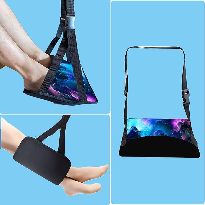 Foot Hammock for Plane Travel Essentials Relax Your Foot Rest for Airplane Gadgets Adjustable Airplane Travel Accessories for Flight Essentials,Office,Desk(Starry Sky, 1 Pack)