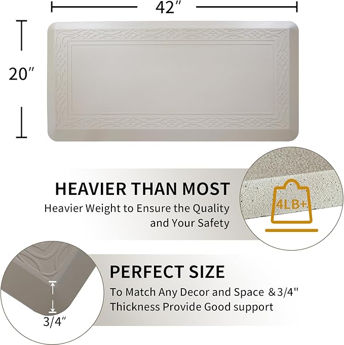 20 x 42 Inch Extra Support Anti Fatigue Comfort Kitchen Mat, Waterproof Long Kitchen Runner, Non-Slip Standing Desk Mat, Commercial Pads for Offices, Home, Garages (Bordeaux Cabblestone, 20'' x 42'')