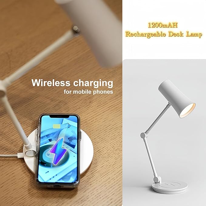 Fay Bless Portable Wireless Charging Desk Lamp with Ambient Lighting - Magnetic Rechargeable LED Light for Reading,Study,Working (White)