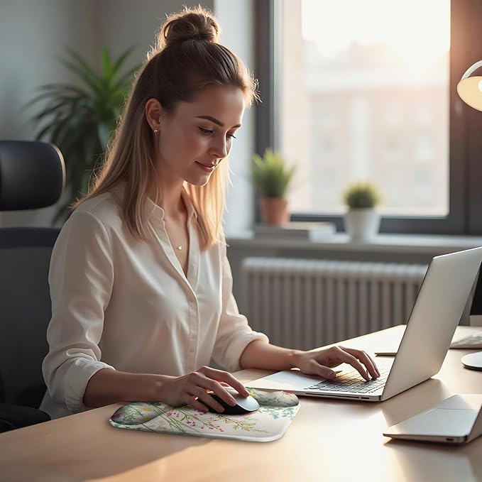 Ergonomic Mouse Pad with Gel Wrist Rest (1"& 1.2" Dual Height) - Mouse Pads Compact Mousepad Desk Mat Office, Gaming & Carpal Tunnel Relief | Non-Slip Rubber Base Wildflower Garden