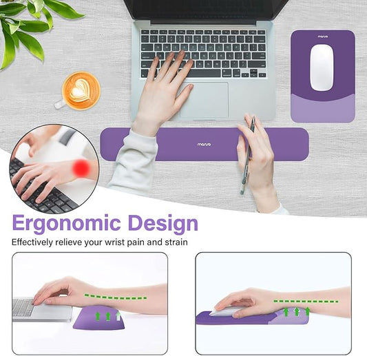 MOSISO Wrist Rest Support for Mouse Pad&Keyboard Set, Rectangular Ergonomic Mousepad Non-Slip Base Home/Office Pain Relief&Easy Typing Pad with Neoprene Cloth&Raised Curved Memory Foam,Imperial Purple