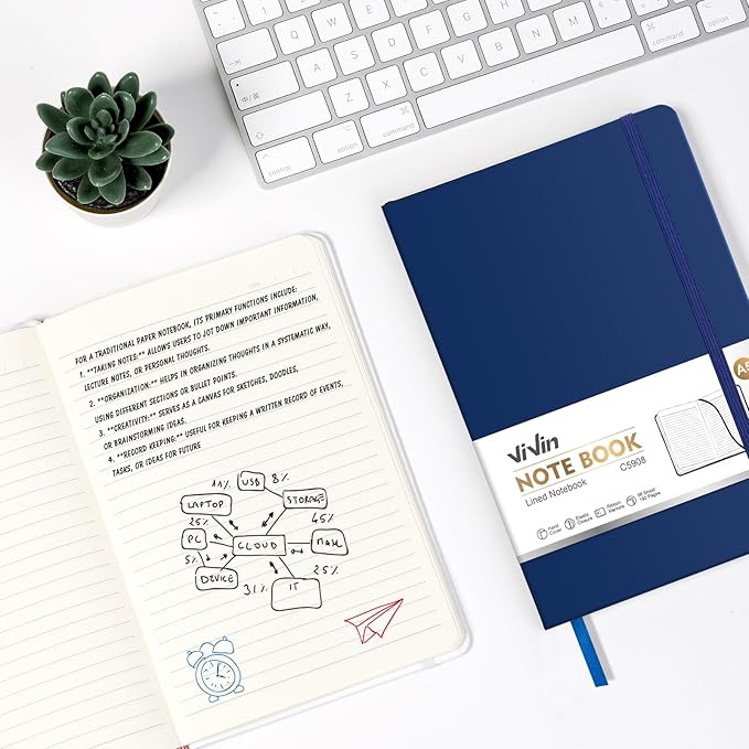 ViVin Lined Journal Notebooks, 3 Pack, (Navy), 192 Pages, Medium 5.5 x 8.3 inch, College Ruled, A5 Hardcover Notebooks, Journaling Notebooks for Writing, Business, School