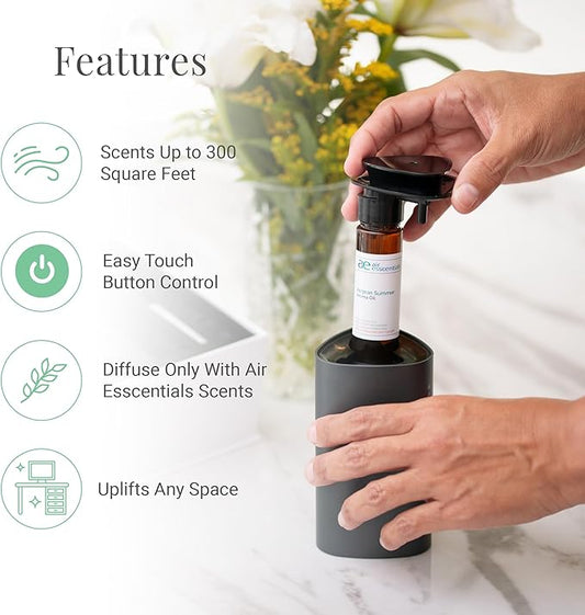 The Mini Essential Oil Diffuser for Home, Waterless & Smart Portable Diffuser for Essential Oils, USB-C & Rechargeable with Adjustable Settings, Covers 300 Sq. Ft., Black