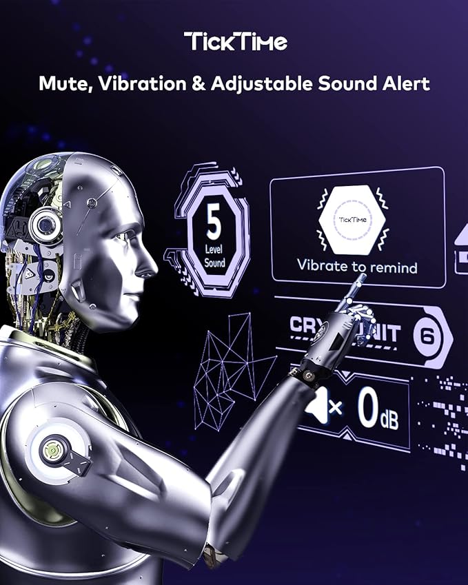 Ticktime Pomodoro Timer Cube, Hexagon Productivity Timer, Pause & Resume, Silent, Vibrate & Adjustable Sound Alert, for ADHD, Task, Work, Study, 5/15/25/30/45/60min & Custom Countdown, Purple