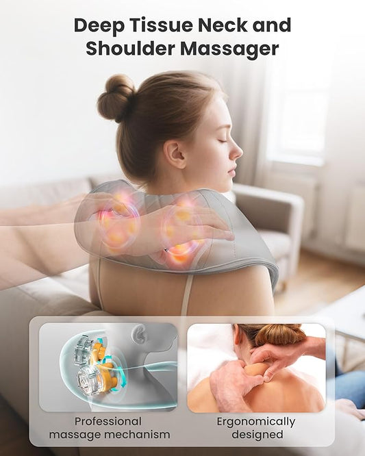 Cordless Neck Massager with Heat, Shiatsu Neck Back Massager for Pain Relief Deep Tissue, Rechargeable 4D Knead Shoulder Massager Pillow, with Portable Carry Bag, Gifts for Mom, Dad