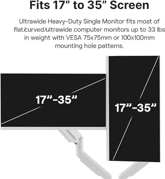 Pixio PS2D White Ultrawide Heavy-Duty Premium Dual Monitor Arm Stand Desk Mount - Fits up to 35 inches Two Monitors, Weights up to 33 lbs Each, Compatible with VESA 75x75mm 100x100mm