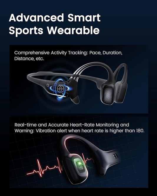 HaptiFit Terra Advanced Smart Sports Wearable, Open Ear Bluetooth Bone Conduction Headphones with Mic and 32GB MP3, Waterproof Wireless Earphones for Workouts, Swimming and Running, Blue