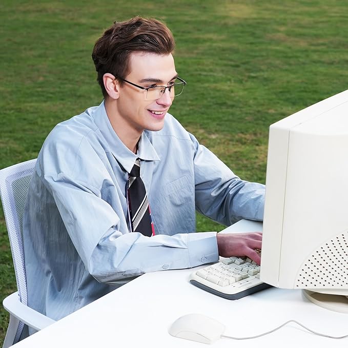 Cyxus Blue Light Glasses for Men Semi Rim Glasses Crystal Lens Rimless UV Blocking Gaming Eyeglasses Black 8003