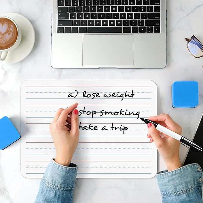 2pack 9x12 inches Dry Erase Board Lapboard Reusable Lined Erasable Ruled Writing Note Pad Lapboard,Blank Whiteboard on Reverse Mini Whiteboard,Small White Board Dry Erase for Students & Classroom