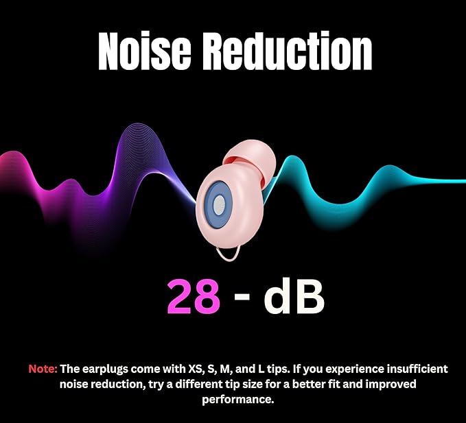 Silicone Ear Plugs for Sleeping Noise Cancelling, (28dB SNR) Reusable Earplugs for Sleeping with 8 Ear Tips Concert Ear Plugs, Travel, Work, Motorcycle & Hearing Protection with Case (Pink)