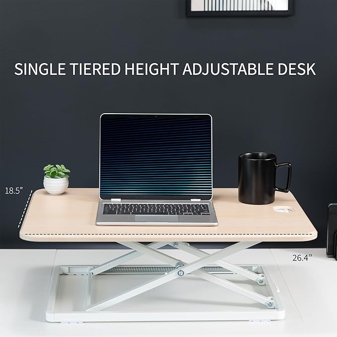 VIVO Ultra-Slim Single Top Height Adjustable Standing Desk Riser, Compact Sit Stand Desktop Converter for Monitor or Laptop, Light Wood, DESK-V001JF