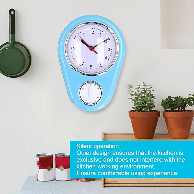 9 Inch Retro Kitchen Timer Wall Clock, Multifunction Innovative Precise Time Silent Operation Quartz Clock for Home Kitchen (Blue)