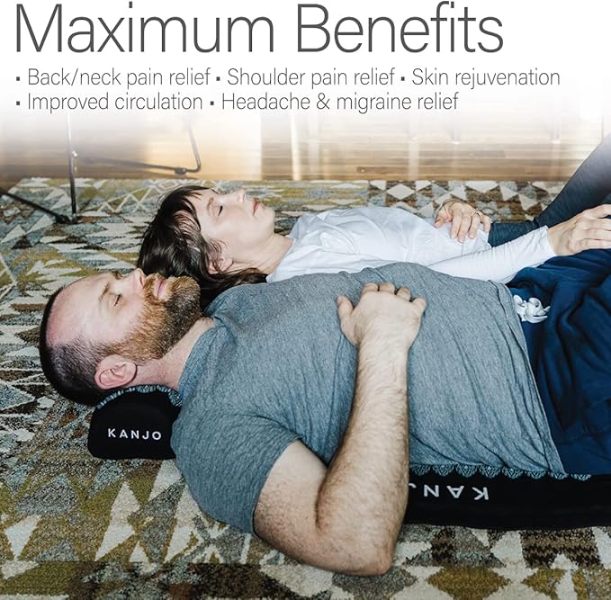 Kanjo Acupressure Mat and Pillow Set for Back Pain Relief & Neck Pain Relief, with Pressure Points for Muscle Pain Relief with Travel Bag - Black XL