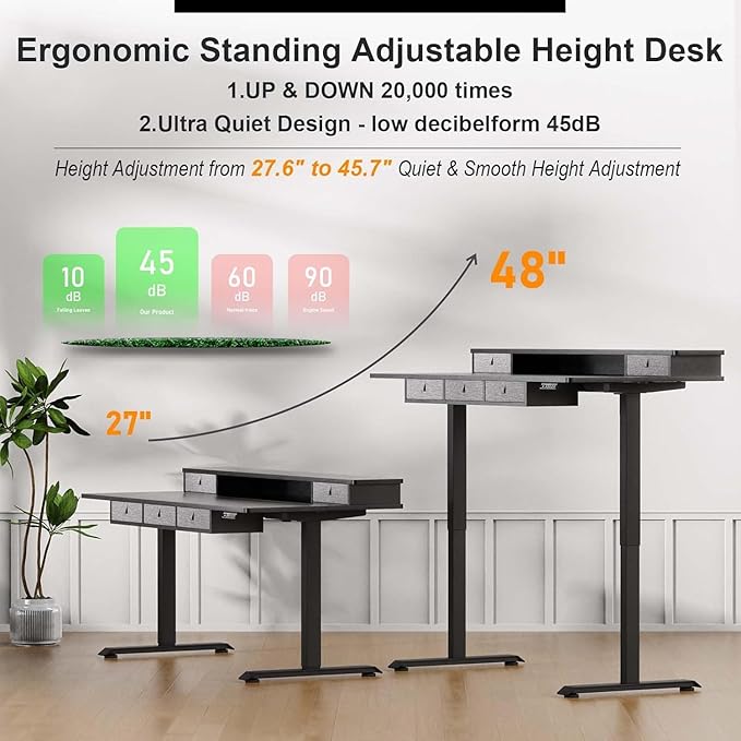XINYAO Standing Desk with 5 Drawers, 63 x 30 Inch Electric Height Adjustable Stand Up Desk, Ergonomic Table with Storage Larger Desktop, Computer Workstations