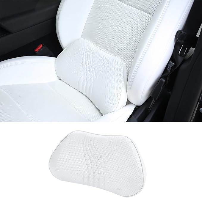 Lumbar Support Pillow for Car Seat, Office Chair Leather Memory Foam Lower Back Cushion for Back Pain Relief Improve Posture, Ergonomic Back Rest for Gaming Chair, White, 1PC