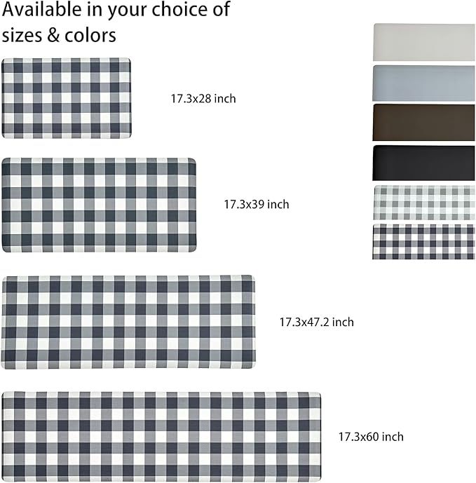 Anti Fatigue Kitchen Rugs Farmhouse Kitchen Mats for Floor,Cushioned Non-Slip Waterproof Comfort Rug Standing Mat for Kitchen,Floor,Home,Office,Sink,Laundry,Plaid Black,17.3"x47.2"