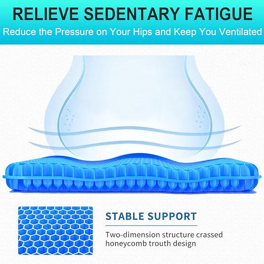 Gel Seat Cushion for Long Sitting - 1.65inch Double Thick Cooling Egg Cushion for Back, Hip, Sciatica, Coccyx, Tailbone Pain Relief - Office Chair Car Seat Cushion – Wheelchair Cushions