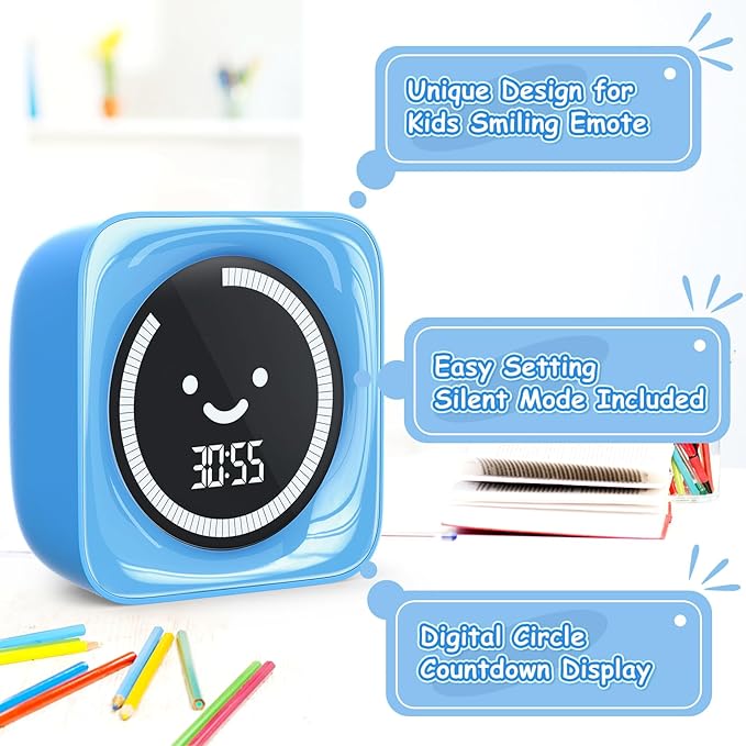 Visual Timer for Kids, 99 Minute Digital Cute Kids Visual Timer Classroom Timer for Homeschool Supplies Study Teaching Time Management Tool Countdown Count Up Timer, Blue 2Pack