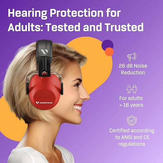 Vanderfields Hearing Protection Headphones - 26dB - Range Shooting Ear Protection - Noise Cancelling Ear Muffs for Adults