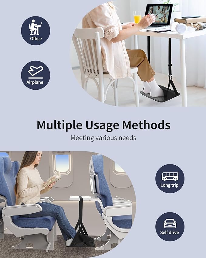 SAIJI Foot Hammock for Plane Travel, Upgraded Airplane Foot Hammock for No Feet or Leg Clashing, Portable Airplane Foot Rest with Warm & Privacy Cover, Long Flight Air Travel Essentials to Relax Feet
