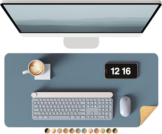 YSAGi Double-Sided Desk Pad, Leather Desk Mat, Eco Cork Desk Pad Protector, Large Mouse Pad for Desk, Waterproof Desk Blotter Pad, Desk Writing Pad for Office Work/Home(23.6"x13.7",Cork+Blue Grey)