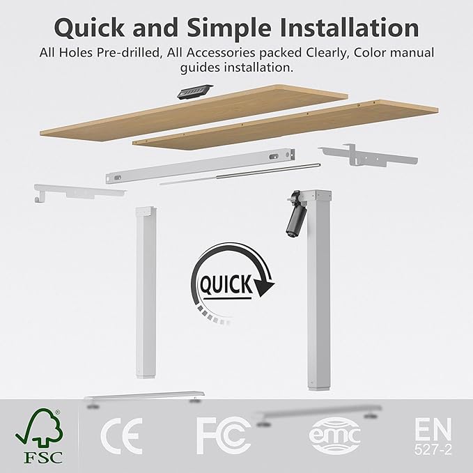 48 x 24 inch Electric Standing Desk Adjustable Height with 4 Wheels, 4 Memory Height Settings, 2 Headphone Hook, Home Office Desk, Splice Board Oak