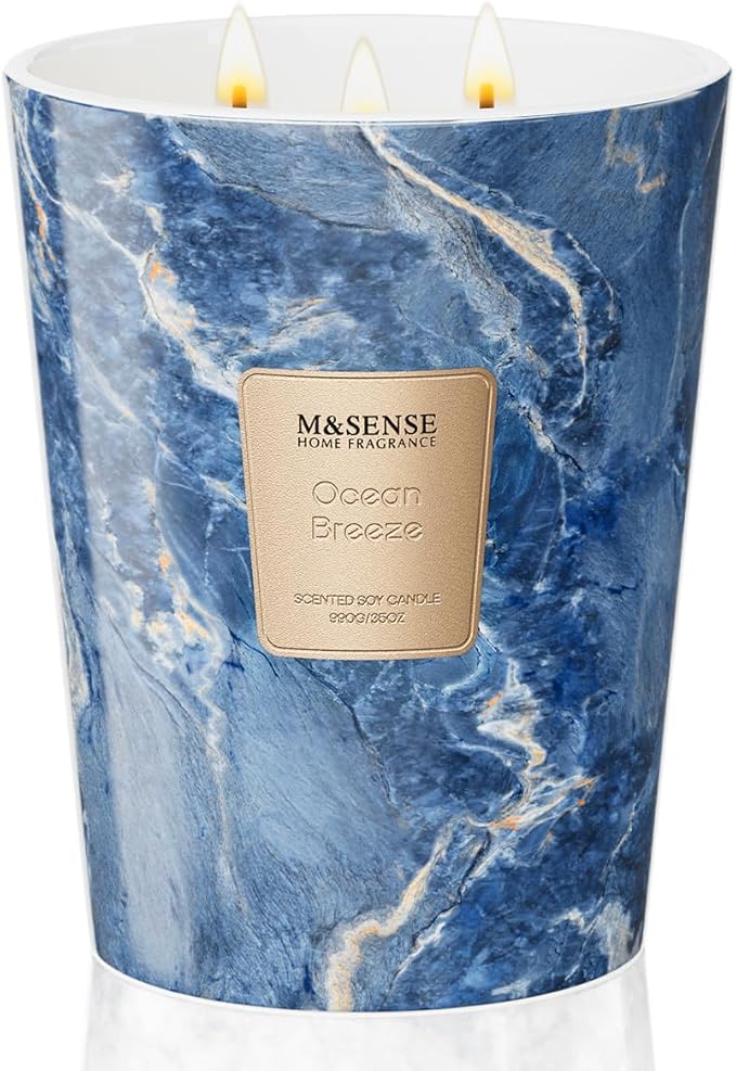 M&SENSE Ocean Breeze Scented Candles for Home, 3-Wick Highly Scented Jar Candles, 35 Oz 150 Hours Long Lasting Burning Candles Gifts for Women, Relaxing Aromatherapy Candle for Stress Relief