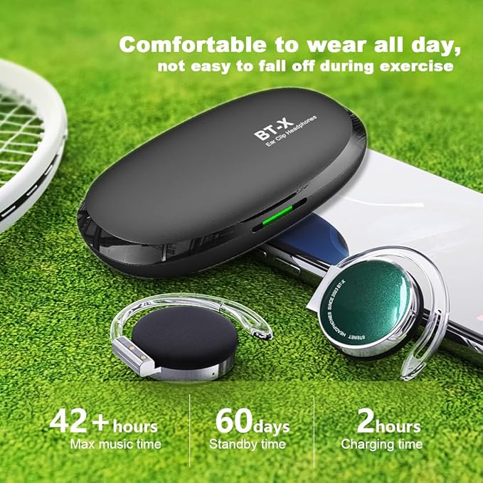 Ear Headphones Wireless Bluetooth 5.3 Open Buds Wireless Earbuds Over Ear Hooks Bluetooth Headphones with Microphone Clip on Bluetooth Earphones On Ear Headphones with Earhooks