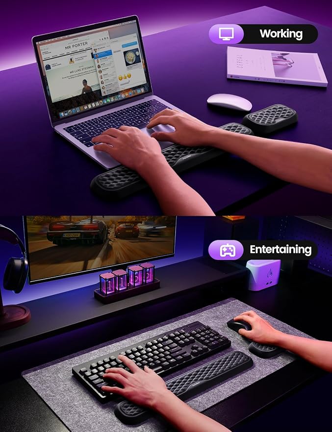 Vaydeer Wrist Rest for Keyboard and Mouse, Computer Ergonomic Wrist Support Pad, Soft Memory Foam Arm Cushion for Desk, Palm Hand Office Laptop Typing-Pink