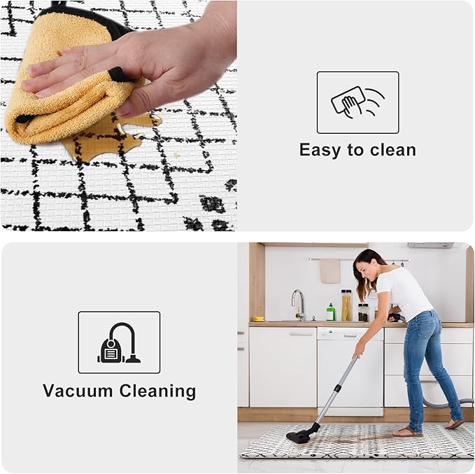 KIMODE Kitchen Runner Rug,17.3" x 59" Anti Fatigue Kitchen Mats for Floor Cushioned,Non-Slip Waterproof Comfort Thick Kitchen Floor Standing Mat for Front Sink,Laundry Room,Black and White