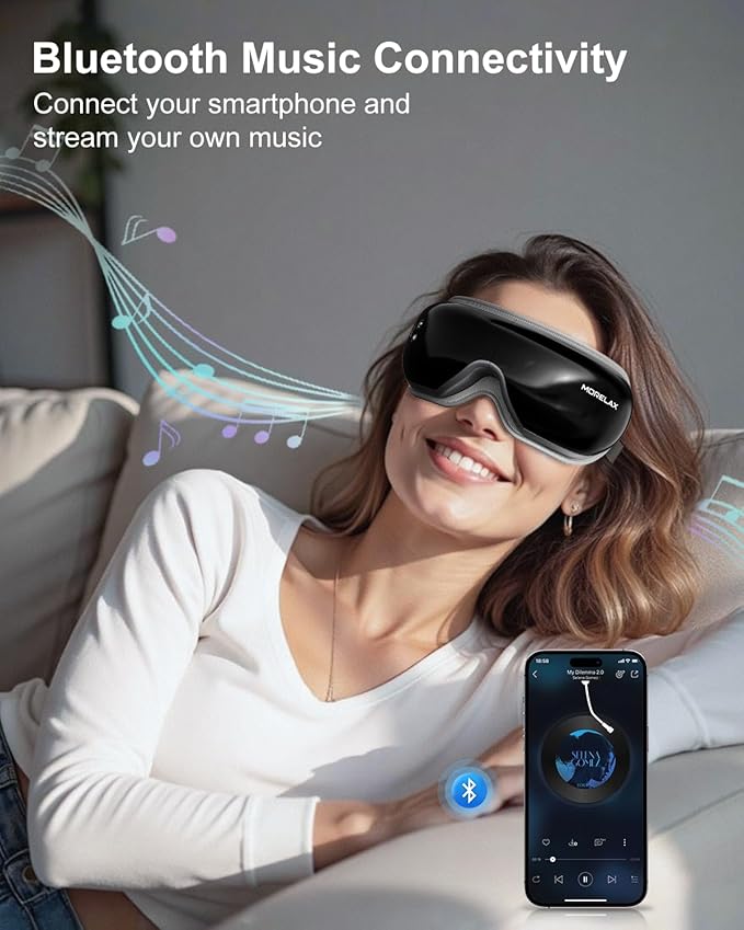 Eye Massager with Heat & Bluetooth Music, Birthday Gifts for Women, Reduce Eye Strain, Headache Relief and Improve Sleep, Eye Care Gift(Black)