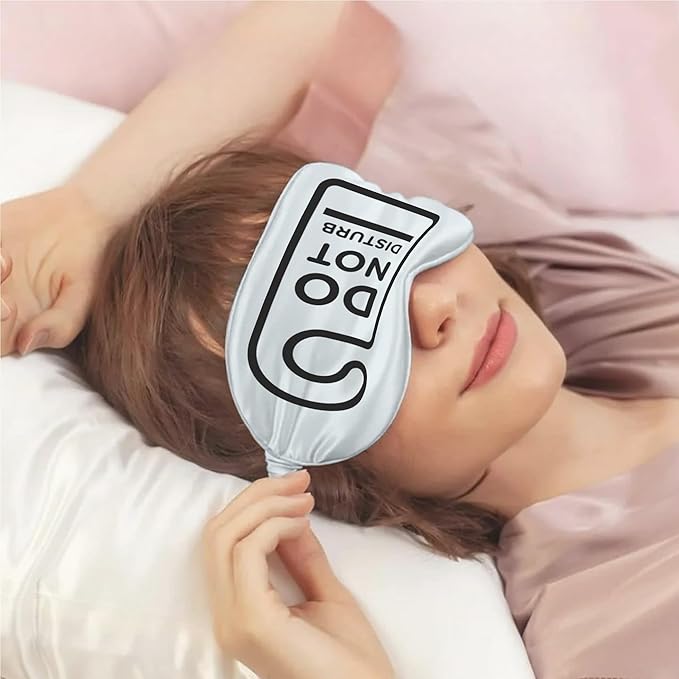 VITYA Silver Do Not Disturb/Wake Me Up Double-Sided Silk Sleep Mask for Women/Men | Light Blocking | Soft Breathable Sleep Eye Mask for Traveling on Airplane | Eye Mask with Elastic Strap (Silver)