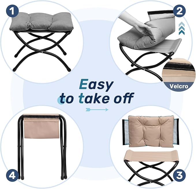 AbocoFur 15"(H) Folding Footrest Stool, Accent Padded Sofa Foot Stool for Lazy Chair, Upholstered Small Foldable Ottoman, Metal Frame Portable Foot Rest Ottoman for Living Room, Bedroom, Navy Blue