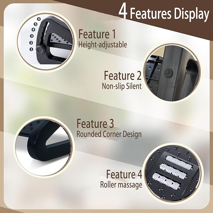 Under Desk Foot Rest for Office, Adjustable Ergonomic Accessories Portable Small Foot Stool Massager, Computer Foot Hammock Rest for High Gaming Chair Tall Footrest for Couch(Black)