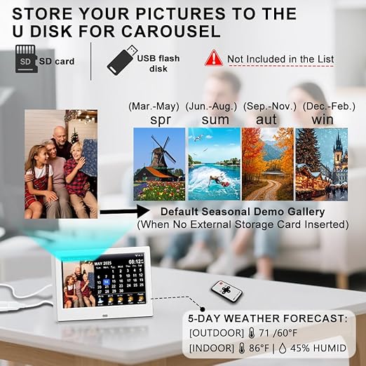 2025 New Digital Clock with Temperature/Humidity & Weather Forecast, Auto Time Sync Large Display, Custom Alarms & Medication Reminders, Ideal for Elderly(White, 7-Inch)