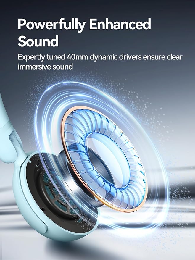 1MORE HQ20 Wireless On-Ear Headphones with Microphone, 85dB Safe Volume, 65H Playtime, Lightweight Foldable Bluetooth Headphones for School/Travel, Android and iOS Compatible, Blue