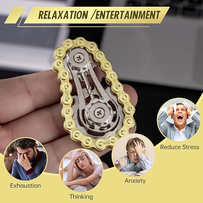 Fidget Spinners Toys for Adults Metal Figette Bike Chain Pain Stim Fidgets Toy for Teens ADHD Cool Gadgets Desk Offices Gift Anxiety Relief Items Stress Tool Sensory Spiky Toy for Autism 3pcs