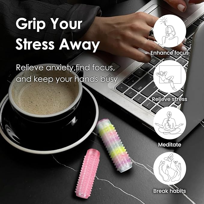 Lisgicabin Little Ouchies Pain Fidget, Pain Stim Fidget for Adults, Spiky Sensory Stim Tool for Anxiety and Stress Relief(2 Pack Rainbow + Pink)