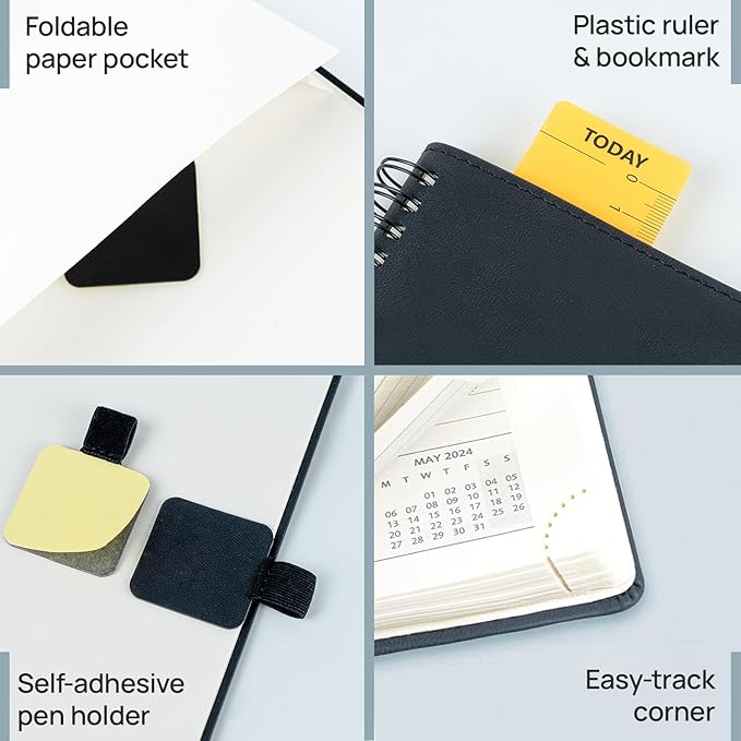 POPRUN 2026 Planner (Medium - 6.5'' x 8.5'') with Hourly Schedule, Vertical Layout - 2026 Weekly Calendar (Jan. 2026 - Dec.2026) for Time Management, Monthly Tabs, Spiral Bound, Soft Cover - Blue Green