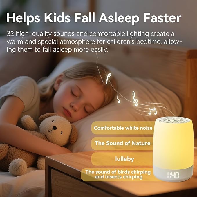 White Noise Sound Machine,White Noise app Night Light,Bluetooth Sleep Music Alarm Clock,Bedroom Nursery Baby Adults Portable Travel Sunset lamp