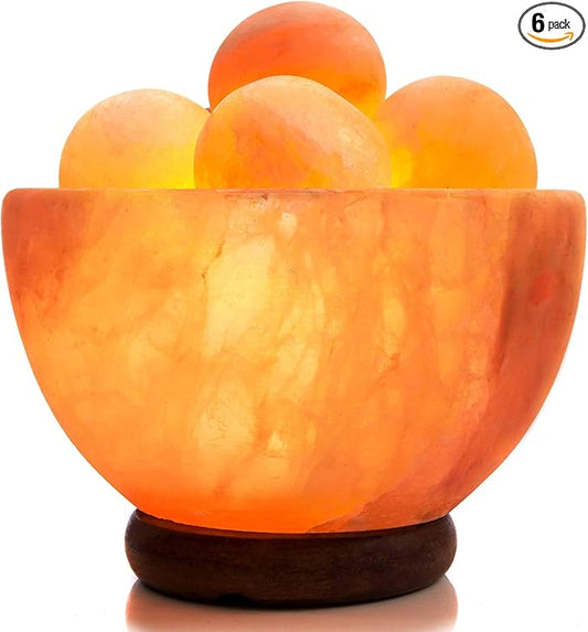 UMAID Himalayan Salt Lamp Bowl with 6 Massage Balls – Dimmable Natural Pink Rock Salt Lamp for Relaxation, Meditation,Yoga, Spa, Office, Bedroom, Wellness, Home Decor, and Unique Gift