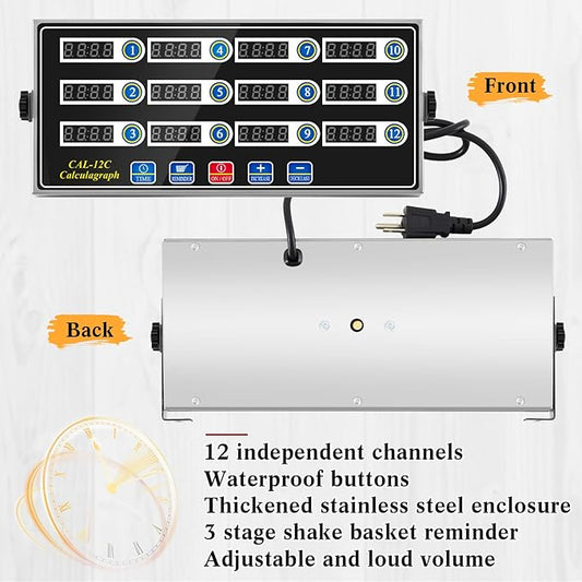 1 Pack 12-Channel Digital Kitchen Timer, Commercial Cooking Timer with Loud Alarm, Large LCD Display, for Restaurants, Baking, Labs, Multiple Independent Countdown Timers