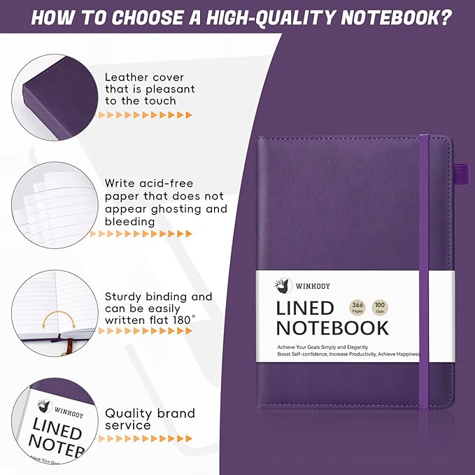 Lined Journal Notebook, 366 Pages, 100Gsm Leather Hardcover Journals for Writing Thick A5 College Ruled Classic Notebook with Pen Loop, Daily Journal for Women Men Travel Business Work Officee