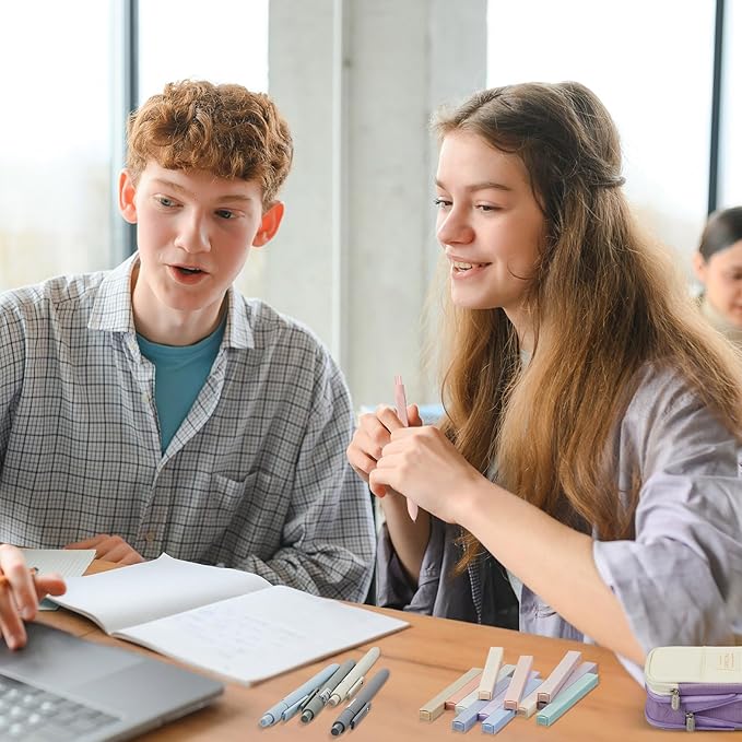 Henoyso 18 Set Aesthetic School Supplies Include Big Capacity Study Pen Bag with Zipper 12 Pcs Chisel Tip Bible Highlighters 5 Pcs Quick Dry Retractable Black Ink Pens for Student Office(Purple)