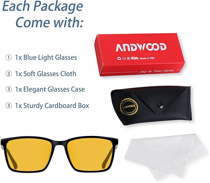 ANDWOOD Blue Light Blocking Glasses Men Women Computer Filter Large Frame Bluelight Blocker Anti Blue Ray Lightweight AR002