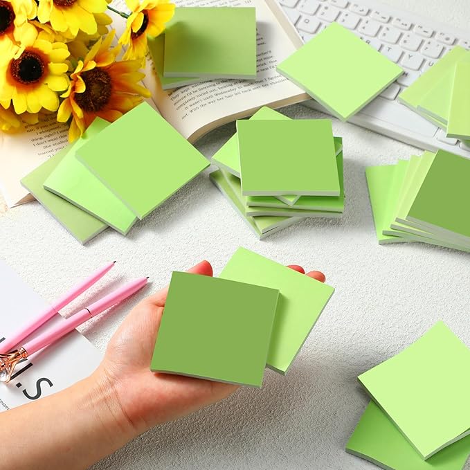 24 Pads Sticky Notes 3x3 Inch Self Stick Bright Color Sticky Note Sticking Posted Notes for School Office Classroom Meeting Home Teacher Supplies, 50 Sheets/pad(Gradient Green)