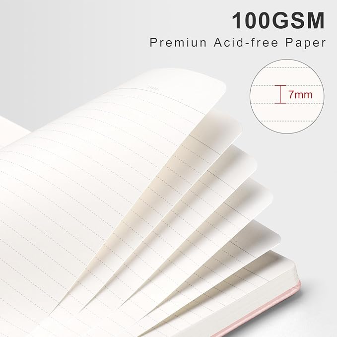 RETTACY Spiral Journal Notebook, 140 Numbered Pages, B5 Medium Size (7.6'' x 10''), for Men & Women, Journaling, Writing, Work & Office, Leather Hardcover, 100 GSM Thick Paper (Rose Gold)