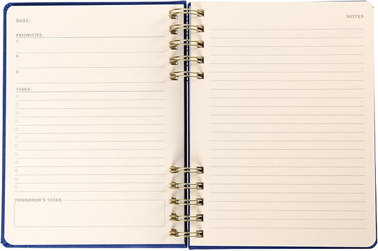 Daily Task Journal by Graphique Luxe Collection, Fabric-Wrapped Hardcover Spiral Notebook for Planning & Writing, Priority List Planner with Magnetic Bookmarks & Gold Foil Embossing,192 Pages, 6” x 8”, Colbalt Blue