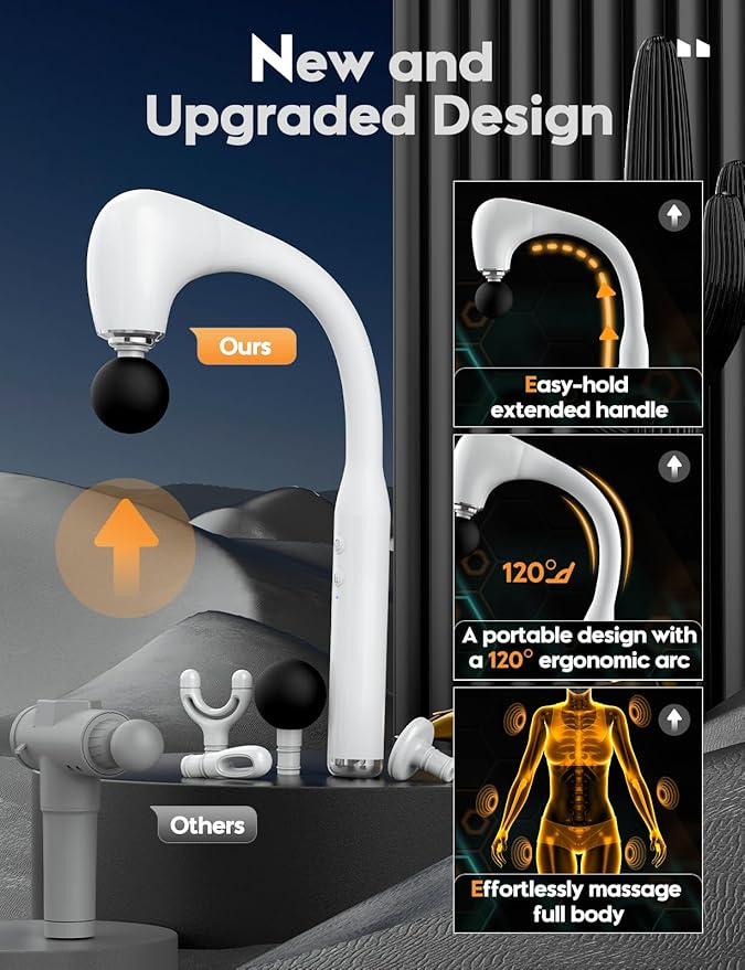 FVZ Massage Gun with Upgraded Extension Handle, 16MM Massage Gun Deep Tissue, Back Massager, Muscles/Neck/Shoulders/Waist/Legs Massager Portable for Pain Relief(White